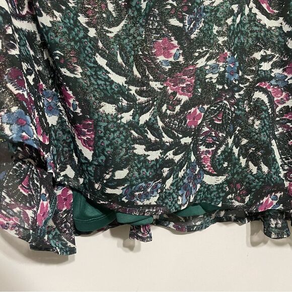 Lane Bryant Size 28 Emerald Green 3/4 Sleeve Metallic Floral Blouse - Picture 3 of 9
